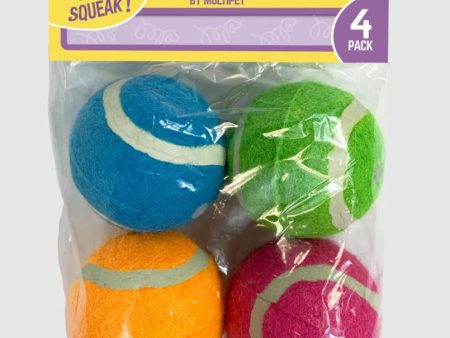 Multipet Squeaky Tennis Balls 4Pk. 2 Inch For Sale